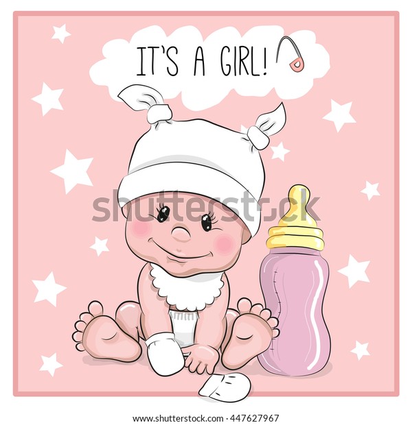 かわいい赤ちゃんの女の子と誕生日カード のイラスト素材