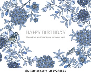 Greeting card. Bloom. Chinoiserie. Horizontal frame. Vintage floral illustration. Blue and white for greetings card, postcard - Powered by Shutterstock