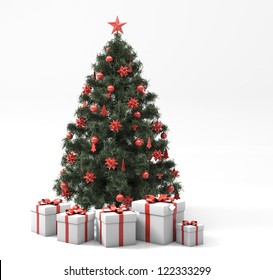 Greeting card: Christmas tree with gifts on light background - Powered by Shutterstock