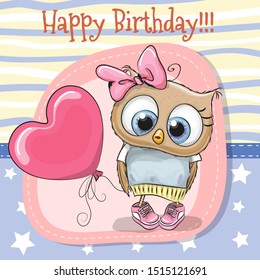 Greeting Card Cute Cartoon Owl Girl Stock Illustration 1515121691 ...