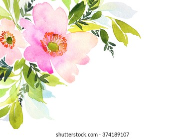 Greeting card with flowers. Pastel colors. Handmade. Watercolor painting. Wedding, birthday, Mother's Day. Bridal shower. - Powered by Shutterstock