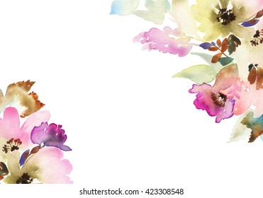 Greeting card with flowers. Pastel colors. Handmade. Watercolor painting. Wedding, birthday, Mother's Day. Bridal shower. - Powered by Shutterstock