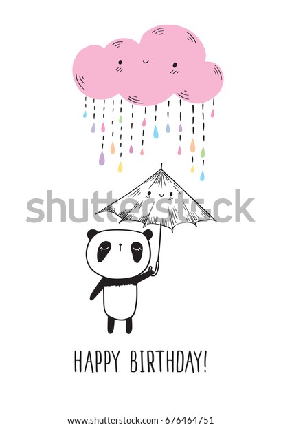 Greeting Card Happy Birthday Cute Panda のイラスト素材
