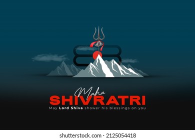 Greeting card for Hindu festival Maha Shivratri. Grunge texture Mahadev Tilak sign. Kailash mountain. Vector illustration.
