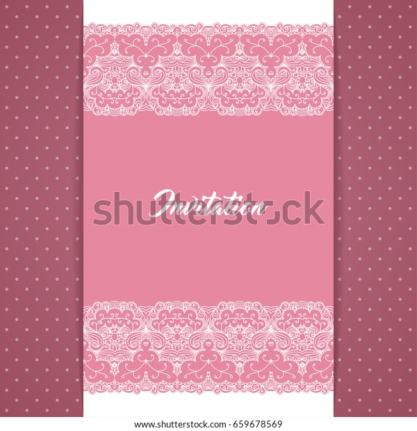 Greeting card or\
invitation template in retro style with lace border and polka dot\
background.\
Illustration