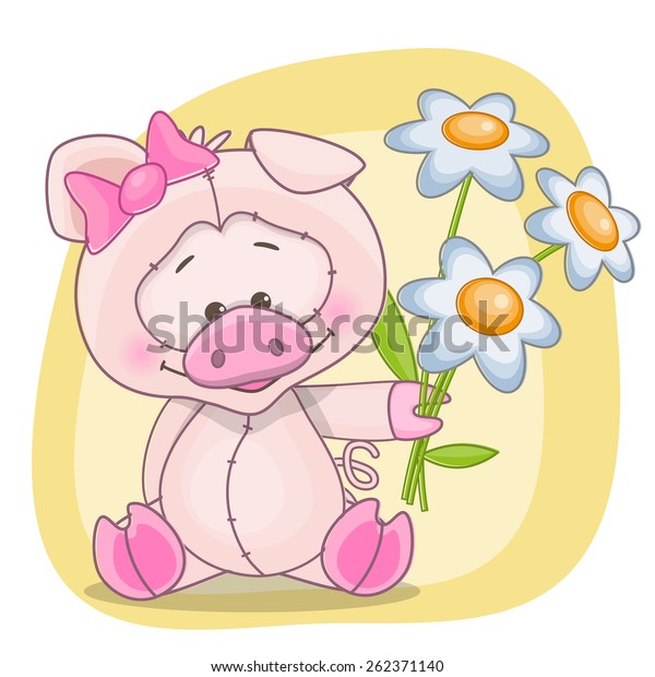 Greeting Card Pig Flowers Stock Illustration 262371140 Shutterstock