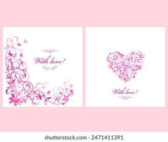 Greeting card template for mother’s day, birthday congratulations, wedding invitations, beauty salon signboard with floral abstract pink pattern, flowers bouquet in heart shape - Powered by Shutterstock