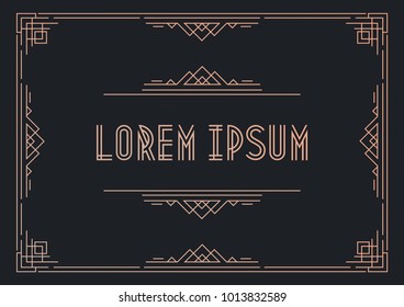 Greeting card template horizontal orientation art deco style with gold frame on black background for wedding invitation card, menu restaurant, party, sale, cafe. Arabic frame. - Powered by Shutterstock