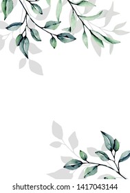 Watercolor Floral Frame Border Green Leaves Stock Illustration ...