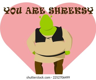 Greeting card for valentine`s day with shrek