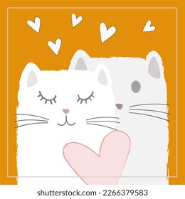 Greeting card valentine's two cats   hearts