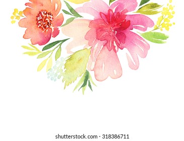 Greeting Card. Watercolor Flowers Background