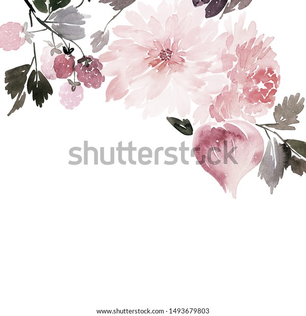 水彩の花 ラズベリー イチジクのあいさつカード のイラスト素材