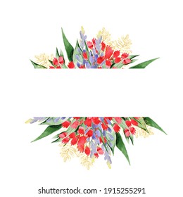 Greeting Frames And Wreaths. Watercolour Flowers And Greenery. Postcards For The Holiday.