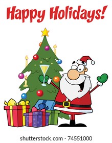 Merry Christmascute Cartoon Elf Treeobject Christmas Stock Vector ...