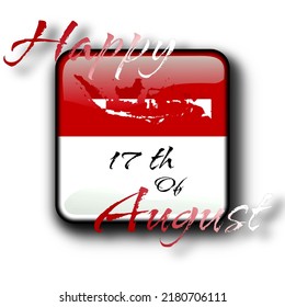 Greetings for Indonesian Independence Day in August, above the symbol of the Indonesian flag with red and white colors and the motif of the Indonesian Archipelago 