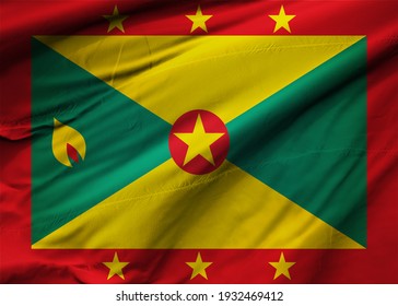 Grenada flag blowing in the wind. Background texture. St. George's. 3d Illustration. 3d Render.