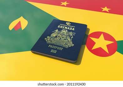 Grenada Passport On Flag 3D Illustration - Grenadian