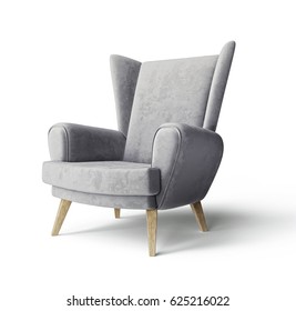 grey armchair isolated on a white. 3d illustration