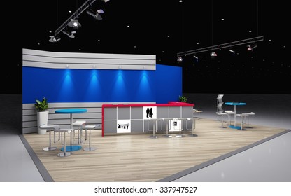 grey and blue exhibition stand 3d Rendering