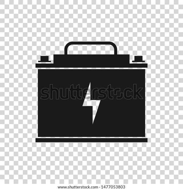 Grey Car battery icon isolated on transparent\
background. Accumulator battery energy power and electricity\
accumulator battery. Lightning bolt\
symbol