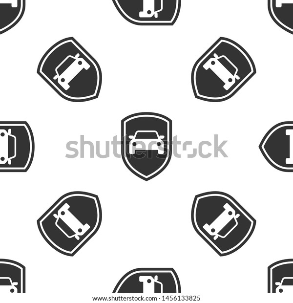 Grey Car protection or insurance icon\
isolated seamless pattern on white background. Protect car guard\
shield. Safety badge vehicle icon. Security auto\
label