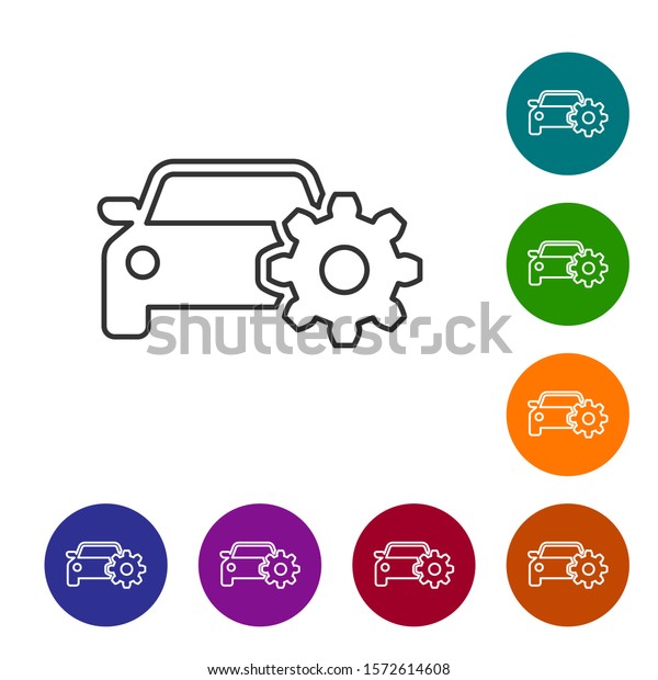 Grey Car service line icon isolated on\
white background. Auto mechanic service. Mechanic service. Repair\
service auto mechanic. Maintenance\
sign