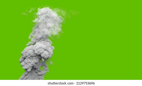 Grey Co2 Emissions Smoke Column From Urban Fire On Chroma Key Screen, Isolated - Industrial 3D Illustration