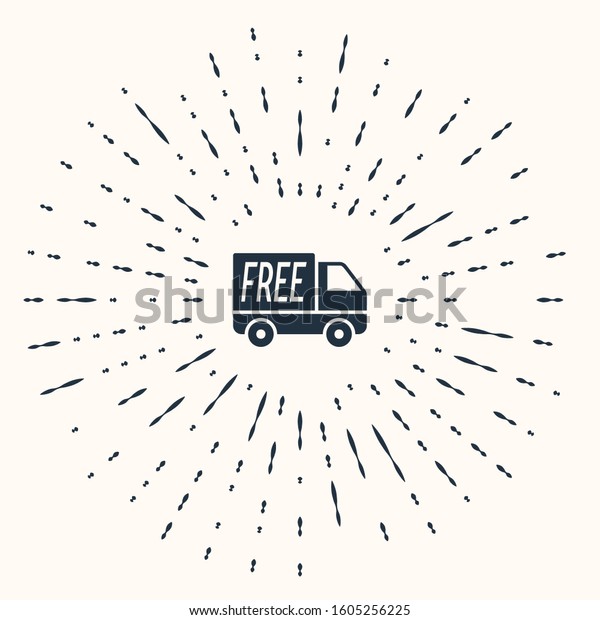 Grey Free delivery service icon isolated on beige\
background. Free shipping. 24 hour and fast delivery. Abstract\
circle random dots.\
