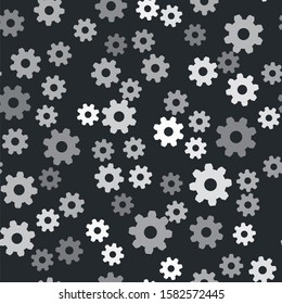 Grey Gear Icon Isolated Seamless Pattern On Black Background. Cogwheel Gear Settings Sign. Cog Symbol.  