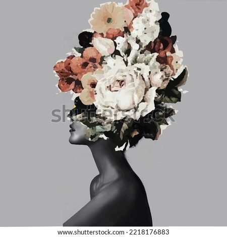 grey Girl with white flowers and red INSTEAD head abstract illustration ストックフォト © 