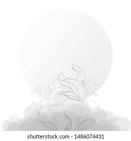 Grey Globe, Lily Flower, White Background, Illustration