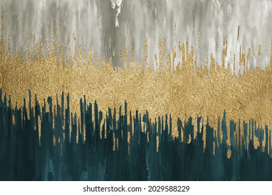 Grey And Green Gold Leaf Abstract Art Background  