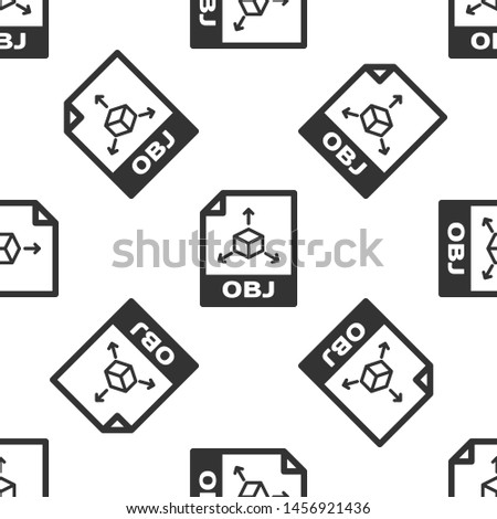 Grey OBJ file document icon. Download obj button icon isolated seamless pattern on white background. OBJ file symbol