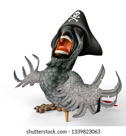 Grey Pirate Parrot Cartoon Shouting, 3d Illustration