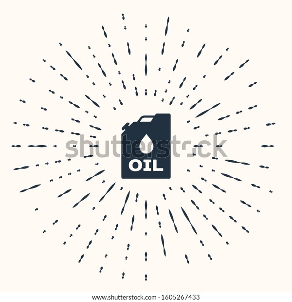 Grey Plastic canister\
for motor machine oil icon isolated on beige background. Oil\
gallon. Oil change service and repair. Engine oil sign. Abstract\
circle random dots.\
