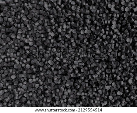 Grey Plastic pellets Background Top View Close-up Plastic granules Polymer Black plastic beads resin polymer pallet petrochemical 3d illustration 