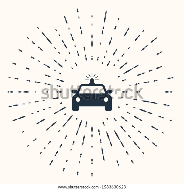 Grey Police car and police flasher icon isolated on\
beige background. Emergency flashing siren. Abstract circle random\
dots. 