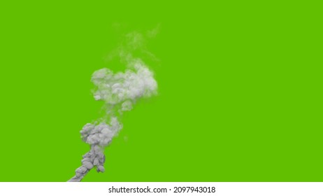 Grey Pollute Smoke Column From Power Plant On Chroma Key Screen, Isolated - Industrial 3D Illustration