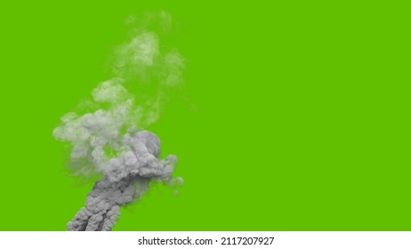 Grey Pollution Smoke Column From Wildfire On Chroma Key Screen, Isolated - Industrial 3D Illustration