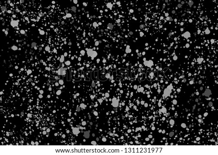 Grey random round paint splashes on black background. Monochrome spotted pattern. Abstract colorful texture for web-design, website, presentations, digital printing, fashion or concept design.