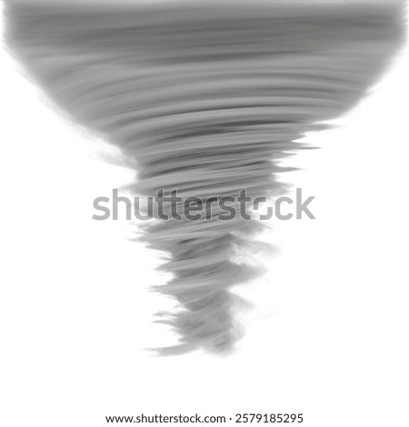 Grey swirling vortex, dust devil weather phenomenon, isolated on black background, for weather reports or disaster visuals