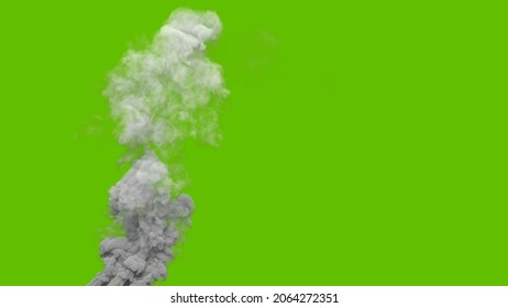 Grey Toxic Smoke Column From Waste Burning On Chroma Key Screen, Isolated - Industrial 3D Rendering