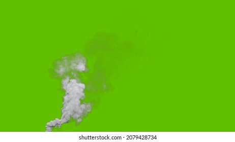 Grey Toxic Smoke Column From Wildfire On Chroma Key Screen, Isolated - Industrial 3D Illustration