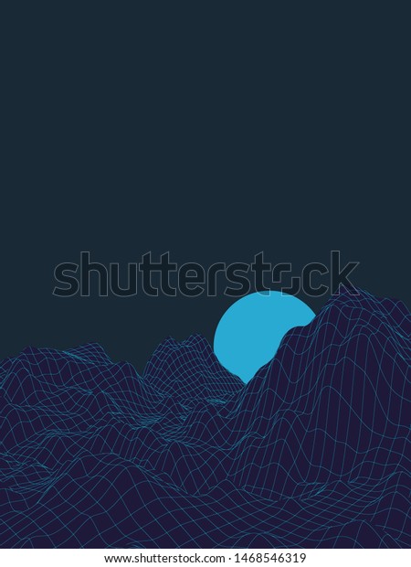 grid mountain landscape with turquoise moon
background for
advertising