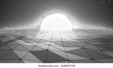 Grid, Terrain And White Sun Retro Background