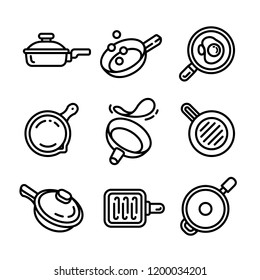 Griddle Stir Fry Line Icon Set. Illustration Set Of Griddle Stir Fry Line Icon For Web Design Isolated On White Background