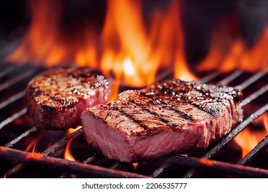 Grilled beef steak medium rare on fire (Selective Focus). 3D Illustration. - Powered by Shutterstock