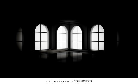Grim black empty interior. 3d illustration, 3d rendering.