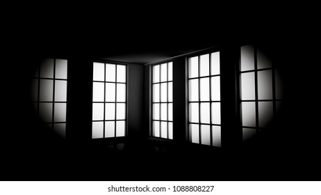 Grim black empty interior. 3d illustration, 3d rendering.